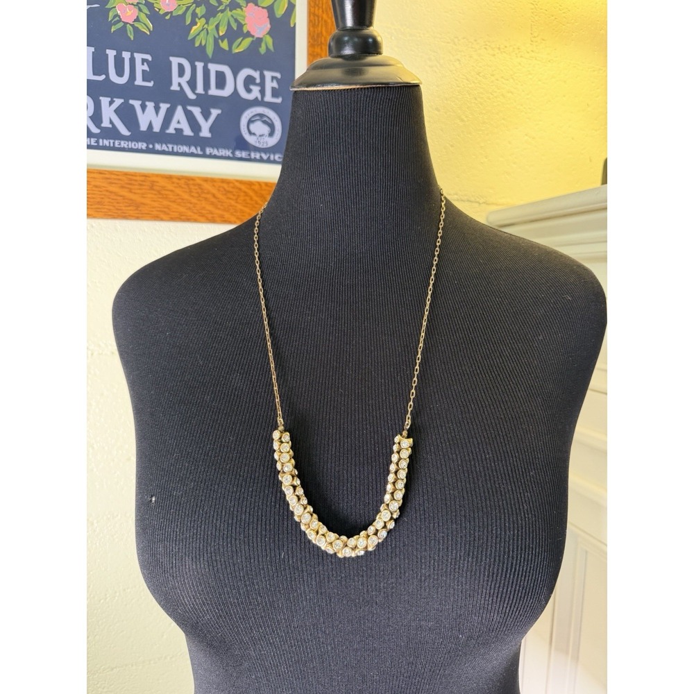 Vintage J CREW Crystal Bib Collar Statement Necklace 29" Gold Tone Signed Tag